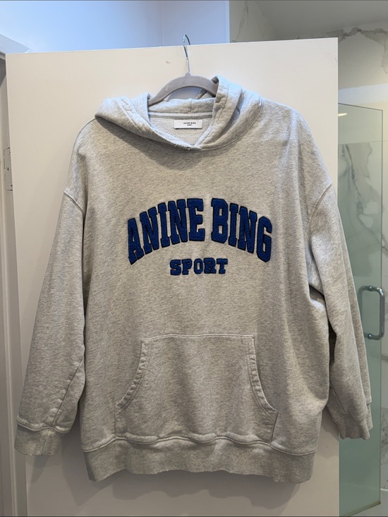 Anine Bing Tops - Anine Bing Grey Hoodie with Blue Appliqué